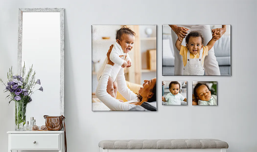 mother affectionately kissing her little son on canvas print